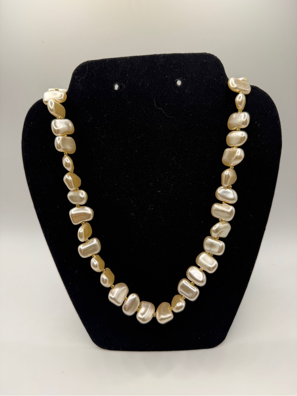 Vintage Faux Baroque Pearl Strand Necklace - 29" Gold Tone Accent Beads